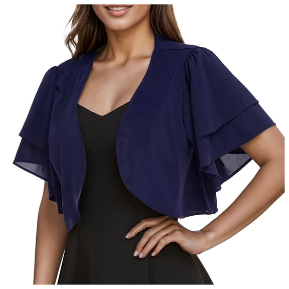 WENWU Women Fashion Solid Short Sleeve Cropped Open Front Chiffon Cardigan Big Sweater Cardigan Sweaters for plus Size Women