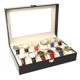thumbnail image 3 of Caja de reloj de madera negra, 12 ranuras, ventana transparente a prueba de arañazos, vitrina para almacenamiento de viaje en el hogar, 3 of 10