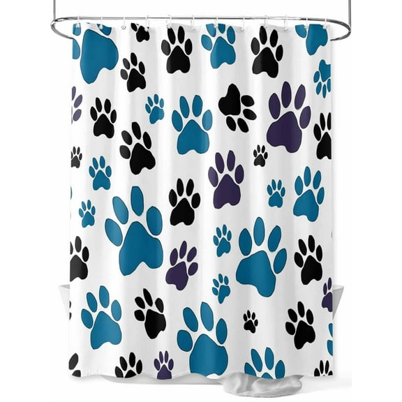 Shower Curtain Dog Paw Print Bathroom Curtains with Hooks, Waterproof Fabric Black Blue White Animal Pattern Bath Shower Curtains Set for Bathroom Bathtubs Decor 36x72 Inch