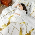 thumbnail image 4 of Manfei Abstract Marble 7pcs Bedding Comforter Set,Stone Patter Queen Bedding Sets Super Cozy,Gold Metallic Queen Sheet Sets,Super Cozy Watercolor Room Decor,Reversible, 4 of 7