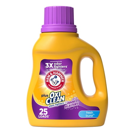 ARM & HAMMER Plus OxiClean with Odor Blasters Liquid Laundry Detergent, Fresh Burst, 32.5 Fl Oz