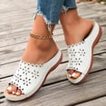 thumbnail image 6 of Women Wedge Sandals Platform Open Toe Strappy Wide Fit Shoes Womens Comfort Ladies Summer Non Slip Walking Shoes Casual Slippers White 7, 6 of 7