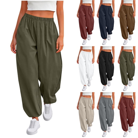 Women's Cotton Linen Harem Pants Casual Loose Fit Wide Leg Cropped Lightweight Elastic Waist Pants with Pockets White