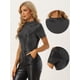 thumbnail image 2 of Camiseta con Lentejuelas para Mujer Blusa de Fiesta Brillante de Manga Corta con Cuello Alto Plata L, 2 of 5