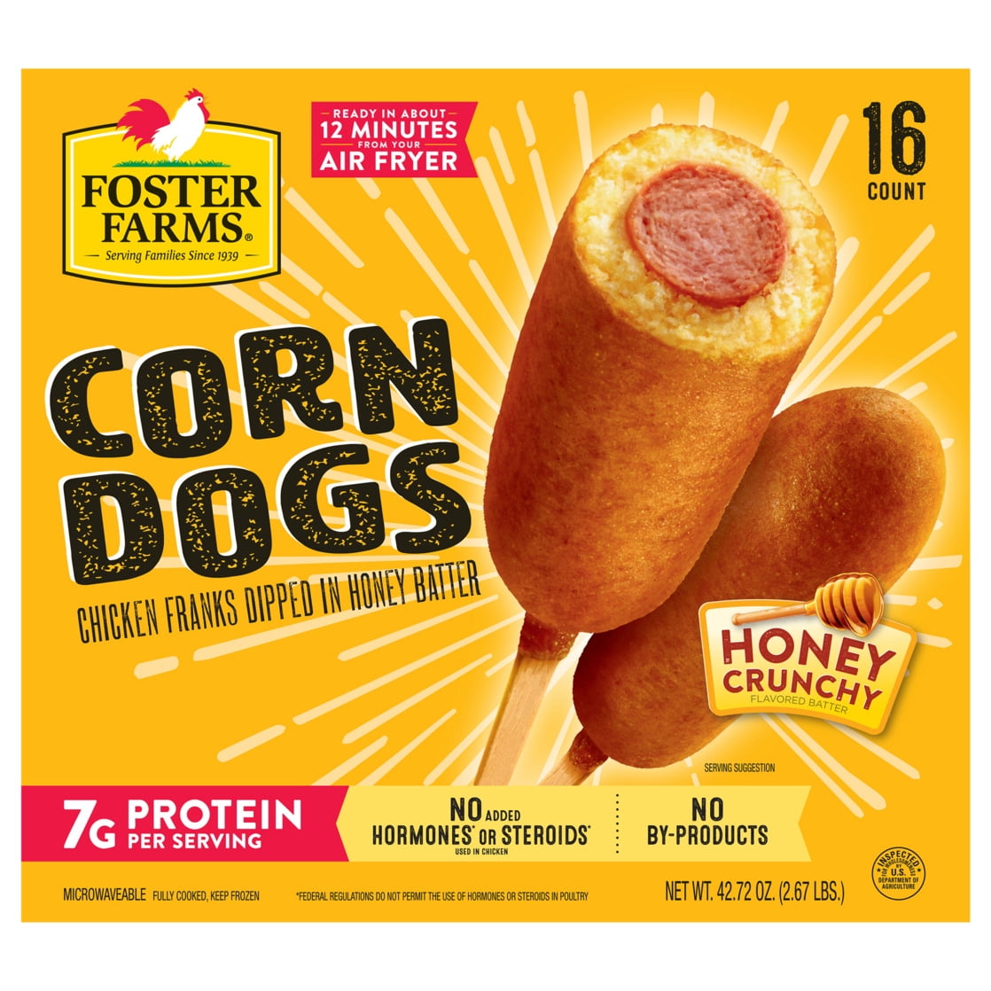 Foster Farms Honey Crunchy Corn Dogs, 42.72 oz, 16 Count (Frozen) Box