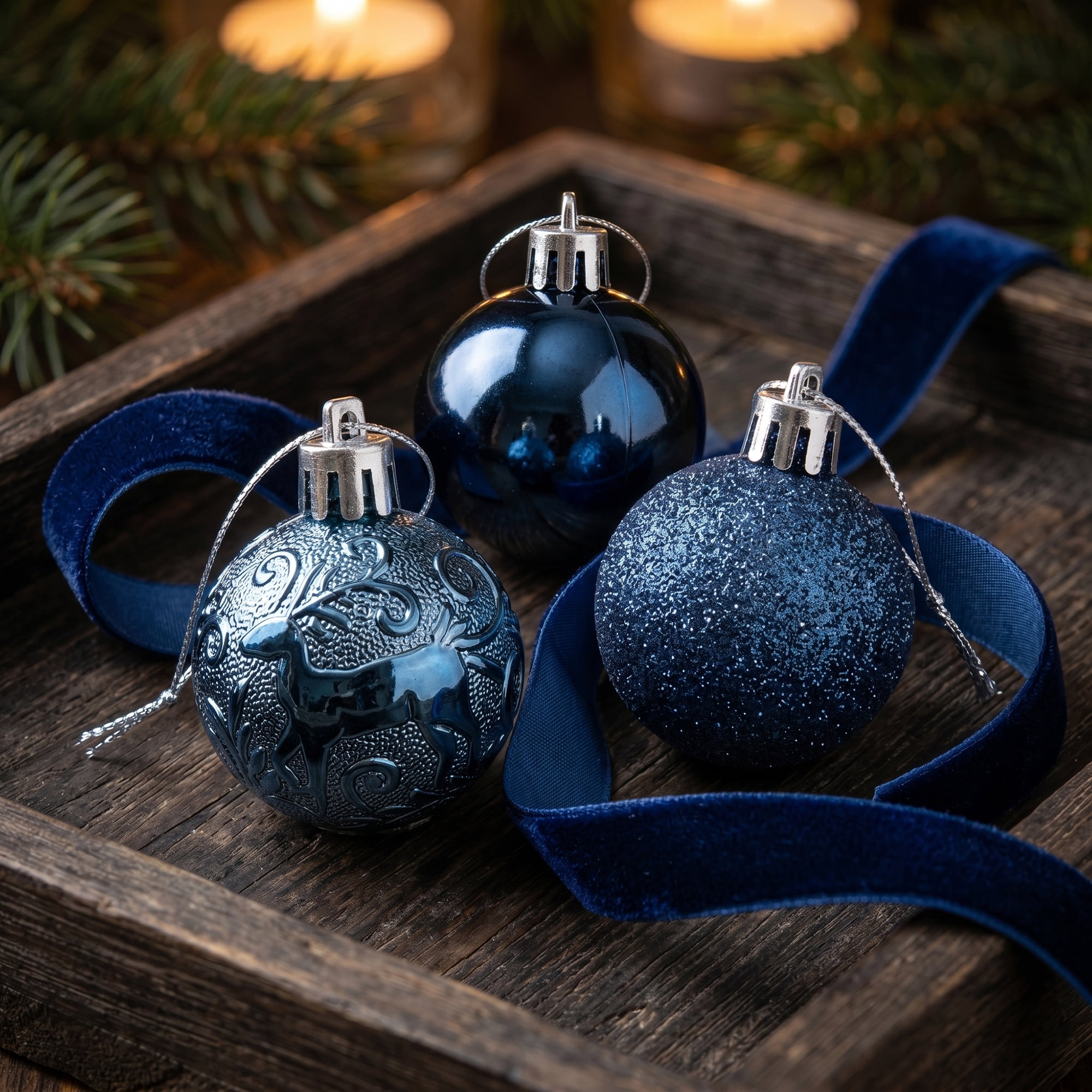 Unique Bargains 12Pcs Christmas Tree Ornaments Hanging Baubles Shatterproof Blue 1.6"