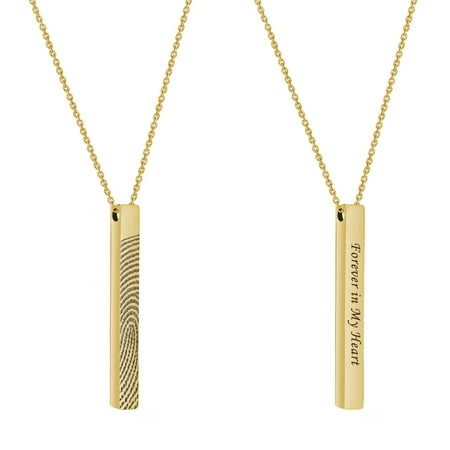 Personalized Actual Fingerprint Thumb Print Memorial Hand Print Keepsake Necklace Stainless Steel Bar Jewelry Engraved Custom Fingerprint with Gift Box [Gold]