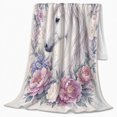 thumbnail image 2 of White horse blush floral wreath Flannel Blanket cozy watercolor equine artwork Home Decor for couch bedroom reading nook, Birthday Gift for horse lovers and moms, 2 of 9