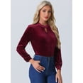 thumbnail image 4 of DARING DIVA Women's Stand Collar Elegant Velvet Long Sleeve Tops XS Burgundy, 4 of 6
