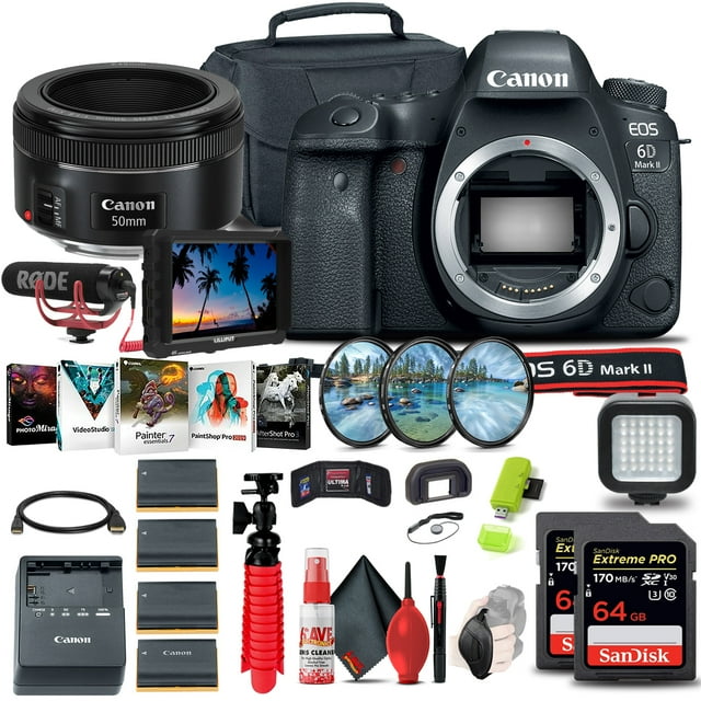 Canon EOS 6D Mark II DSLR Camera (1897C002) + 4K Monitor + Canon EF + More(International Model)