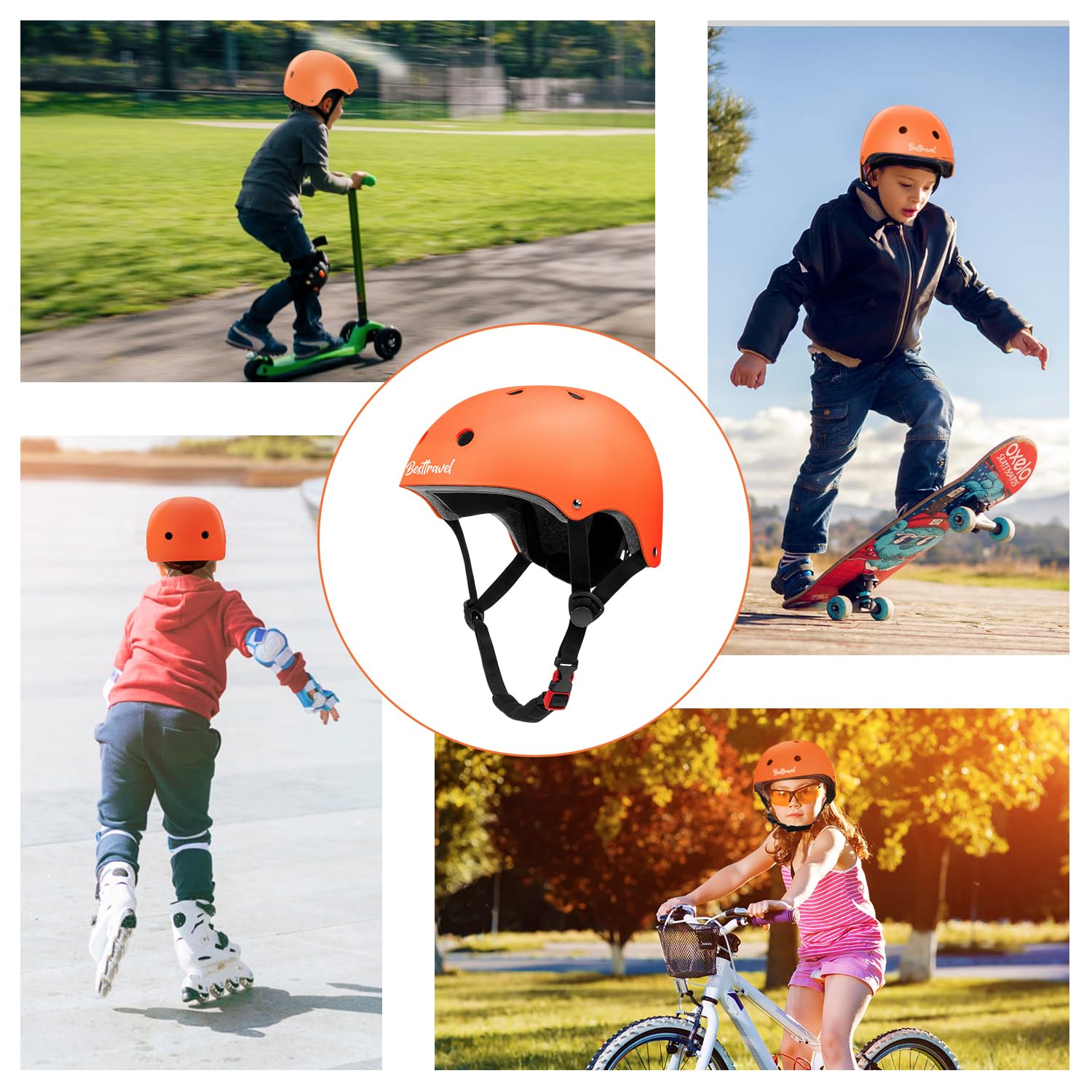 Besttravel Kids Bike Helmet, Toddler Bicycles Helmets for Ages 3-8 Years Boys Girls, Multi-Sport Kids Helmet for Bicycles Skateboarding Scooter Balance, Orange