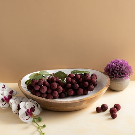 BIDK Home Handcrafted Mango Wood Bowl - 14" - Brown and White