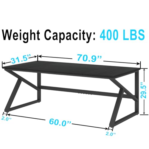 IBF Long Black Computer Desk, Large Executive Office Desk for 2 People Work Writing Study, 70 Inch  Metal Wood Dual Monitor Desk Workstation, Modern Simple Double PC Gami