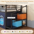 thumbnail image 6 of Low Loft Bed Twin with Slide, Storage Drawers and Led Lights, Metal Twin Size Loft Beds with Art Table, Storage Stairway and Under-Bed Play Space, Twin Beds with Safety Guardrail, Black, 6 of 10
