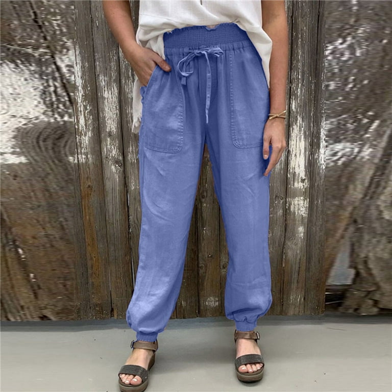 Bigersell Women Relaxed Fit Straight Leg Pant Full Length Pants Women's  Fashion Solid Color Summer Casual Loose Tie Feet Tight Trousers Pants  Ladies