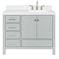 thumbnail image 2 of ARIEL Cambridge 42 Inch Grey Bathroom Vanity with Single Sink, Solid Wood, Carrara White Quartz Countertop, 1.5-Inch Edge, Right Rectangular Undermount Sink, 2 Soft Closing Doors, 5 Drawers, 2 of 8