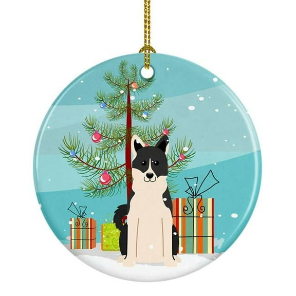 Carolines Treasures BB4154CO1 Merry Christmas Tree Russo-European Laika Spitz Ceramic Ornament
