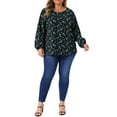 thumbnail image 2 of Agnes Orinda Women's Plus Size Tops Floral Ditsy Crew Neck Loog Sleeve Elastic Cuff Peasant Casual Blouses 1X Blue, 2 of 6