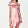 thumbnail image 6 of Iyufng Casual Dresses for Women Summer V-Neck Striped Short Sleeve Button Down Dress, 6 of 8