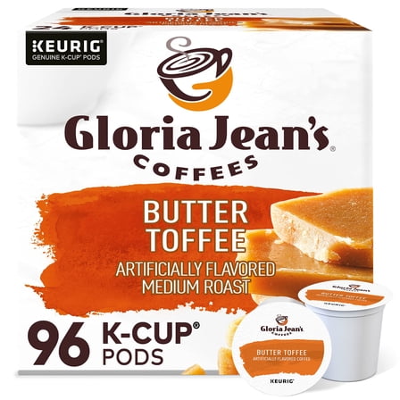 Gloria Jean's Coffees Butter Toffee, Single-Serve Keurig K-Cup Pods, Flavored Medium Roast Coffee, 96 Count