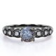 thumbnail image 1 of JeenMata Anillo de Compromiso Gótico de Inspiración Victoriana con Diamante Natural de Sal y Pimienta de Talla Redonda de 1,10 Quilates Tallado a Mano en Oro Negro de 18 K sobre Plata, 1 of 6
