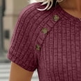 thumbnail image 6 of Wowcloth Women's Ribbed Button-Up Top, Solid Color Short Sleeve Round Neck Raglan, Comfortable Stretchy Fabric for Casual and Daily Wear, 6 of 9