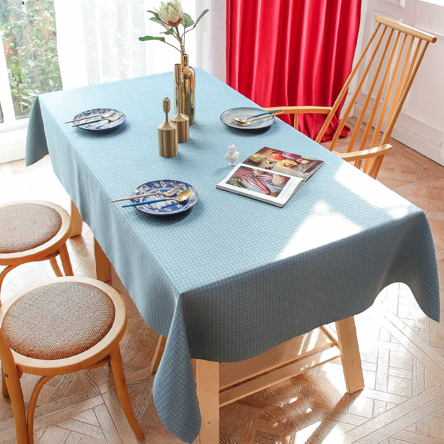 Rectangle Tablecloth Blue Flame Circled Around Table Cloth Cover Washable for Dining/Party/Buffet Tabletop Kitchen Decor