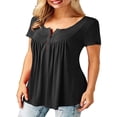 thumbnail image 3 of CHOK T-Shirts pour Femmes Manches Courtes Col Rond Tunique Boutonnée (Blanc TG), 3 of 4