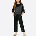 thumbnail image 2 of BLVB Girls Satin Pajama Set Kids Silk 3/4 Sleeve Loungewear Sleepwear Nightwear Wide Leg Pant Pull on 2 Piece Teen Pjs Set 5-14Y, 2 of 5