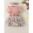 thumbnail image 2 of Gustave 3Pcs Baby Girls Ruffle Romper Jumpsuit Floral Suspender Skirt & Headband Infant Short Sleeve Outfit Set, Pink, 2 of 5
