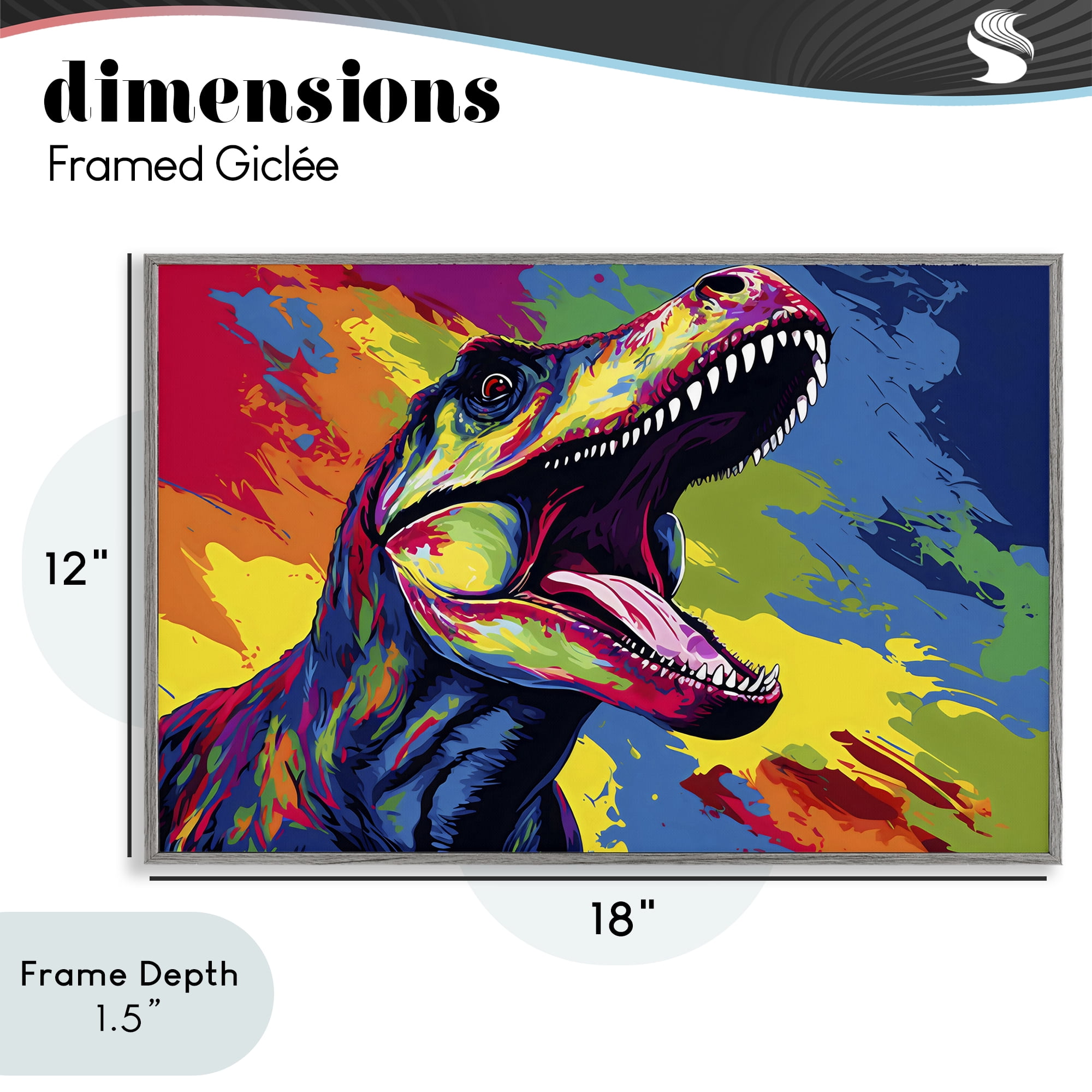 Stupell Industries Brightly Colored Dinosaur Gray Framed Giclee Art, design by Creative Studio