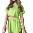 thumbnail image 2 of Summer Fashion Plus Size Two Piece Sets for Women Going Out Trendy Clothes 2025 Round Neck T-shirt Top Shorts Solid Color Shirt Suit Up to 65% off!, 2 of 6