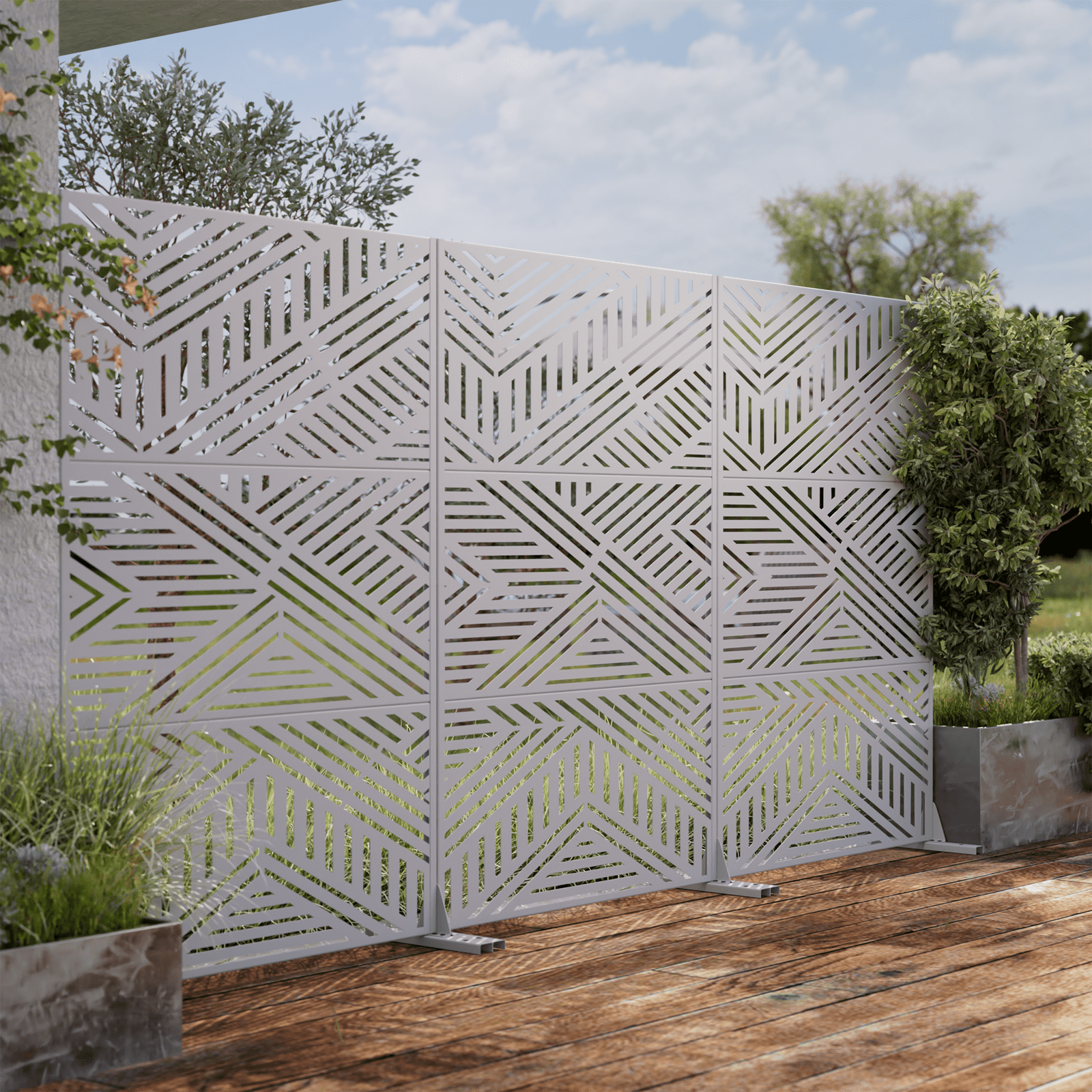 MAYEERTY 72"x47"x16" Outdoor Privacy Screen with Stand Metal Balcony Decorative Screen,White
