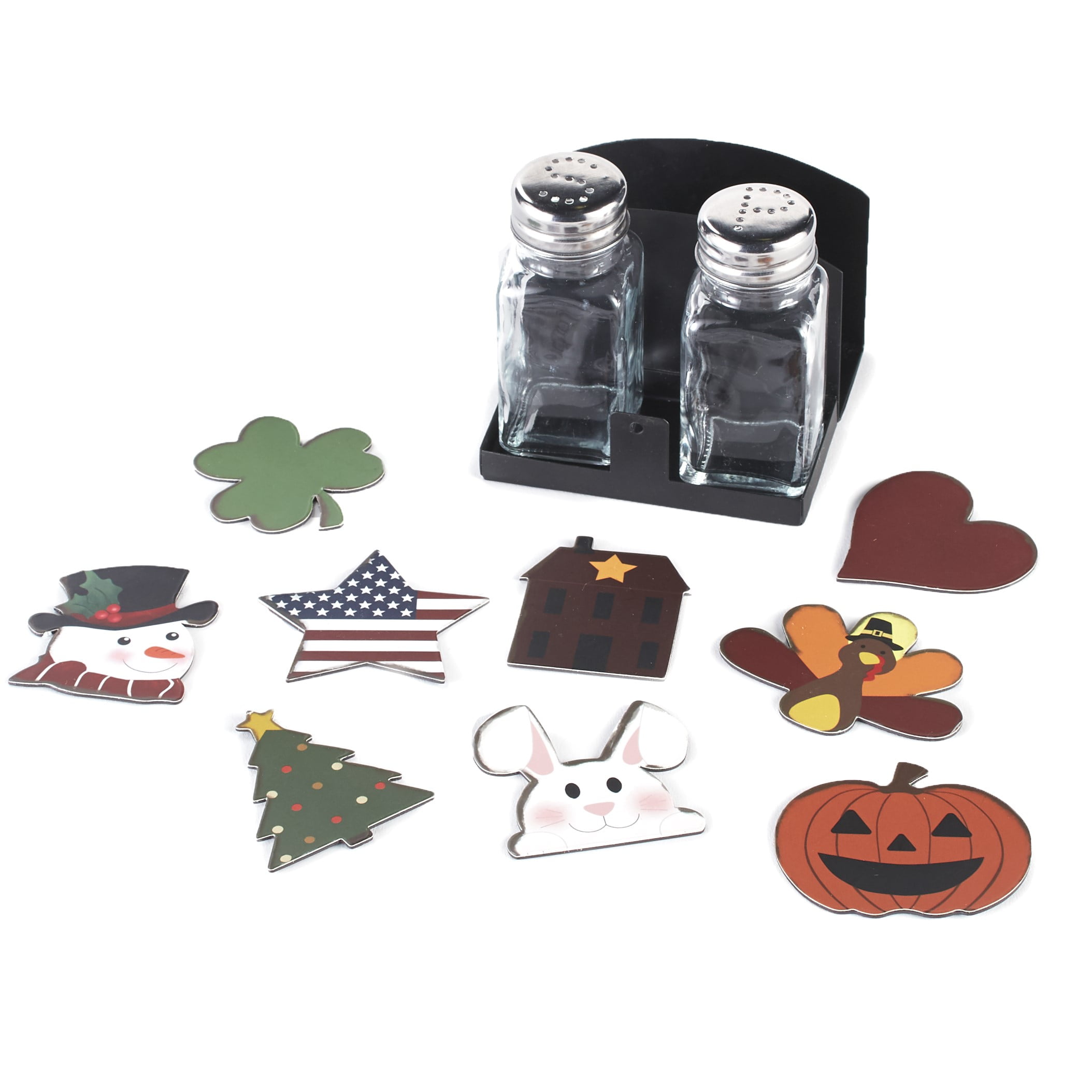 Glass Salt and Pepper Shakers with Interchangeable Accents Set of 2