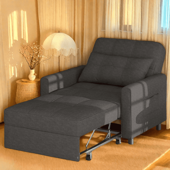 Recliner Chair, Convertible Futon Sofa Bed with Adjustable Backrest, Couch for Small Space, 25.2''W Seat Dark Gray