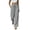 Gray, variant on Womens Crinkled Textured Straight Leg Casual Pants Dual Side Slip Pockets Ruched Waist Detail Drawstring Full Elastic High Waist Wrinkle Resistant Loose Full Length Lounge Trousers