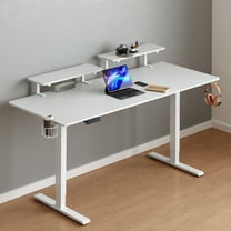 63 x 24 Inches Standing Desk with 2 Adjustable Monitor Shelves,  Electric Stand Up Desk Adjustable Height from 28-46 inches for Home and Office, White