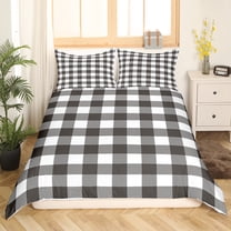 Manfei Geometric Plaid 3 Pieces Duvet Cover Queen for Boys Girls,Black White Lightweight Comforter Cover Queen,Minimalist Buffalo Grid Breathable Bedding Sets Queen Size(No Comforter)