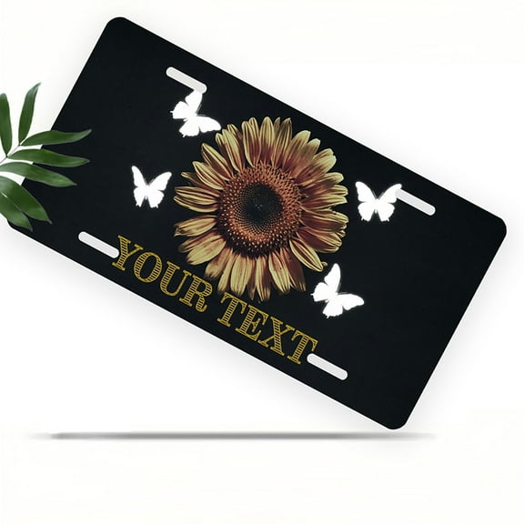 Sunflower and Butterflies Front License Plate, Metal License Plate, Funny Standard Plates Personalized Novelty Decorative For Men/Women/Boys/Girls Car 6×12 Inch