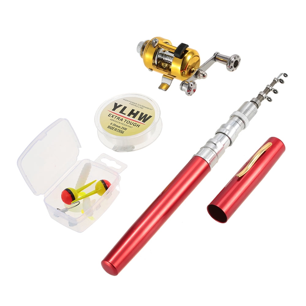 Amdohai Fishing Rod Reel Combo Set Mini Telescopic Portable Pocket Pen Fishing Rod Pole + Reel Aluminum Alloy Fishing Line Soft Lures Baits Jig Ho