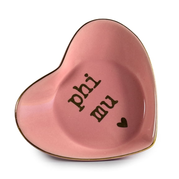 Sorority Shop Phi Mu Jewelry Dish - Heart-Shaped High-gloss finish Ceramic tray with Gold Detailing, Multi-Function Ceramic Ring Dish for Home or Office, Ideal for Jewelry and Keys