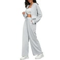 thumbnail image 4 of Conjuntos de chándal ATHLECHIC para mujeres, 2 piezas, sudadera corta casual, pantalones de pierna ancha, conjuntos de entrenamiento y lounge, S Gris claro, 4 of 4