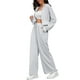 thumbnail image 4 of Conjuntos de chándal para mujer ATHLECHIC de 2 piezas, sudadera corta casual y pantalones de pierna ancha, conjuntos de entrenamiento y lounge, L Gris claro, 4 of 4