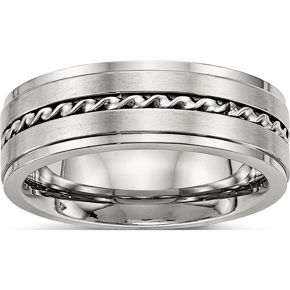 Stainless Steel Brushed And Polished Twisted 7mm Band (Size 7) Made In China sr520-7