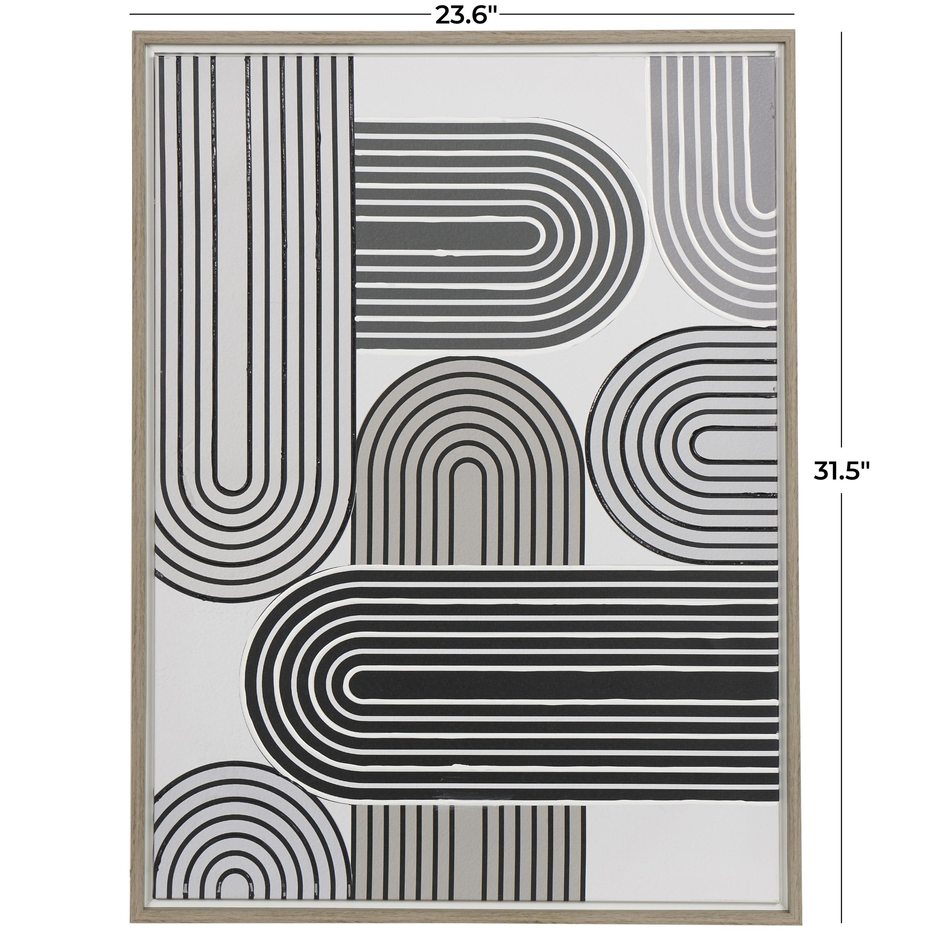 24" x 32" Art Deco Linear Arched Abstract Framed Wall Art with Black Accents, by DecMode