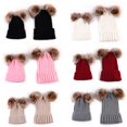 thumbnail image 3 of Sombreros Crochet Knit Hairball Beanie Hat 2PCS Beige Sunnimix Gorro para padres e hijos, 3 of 8