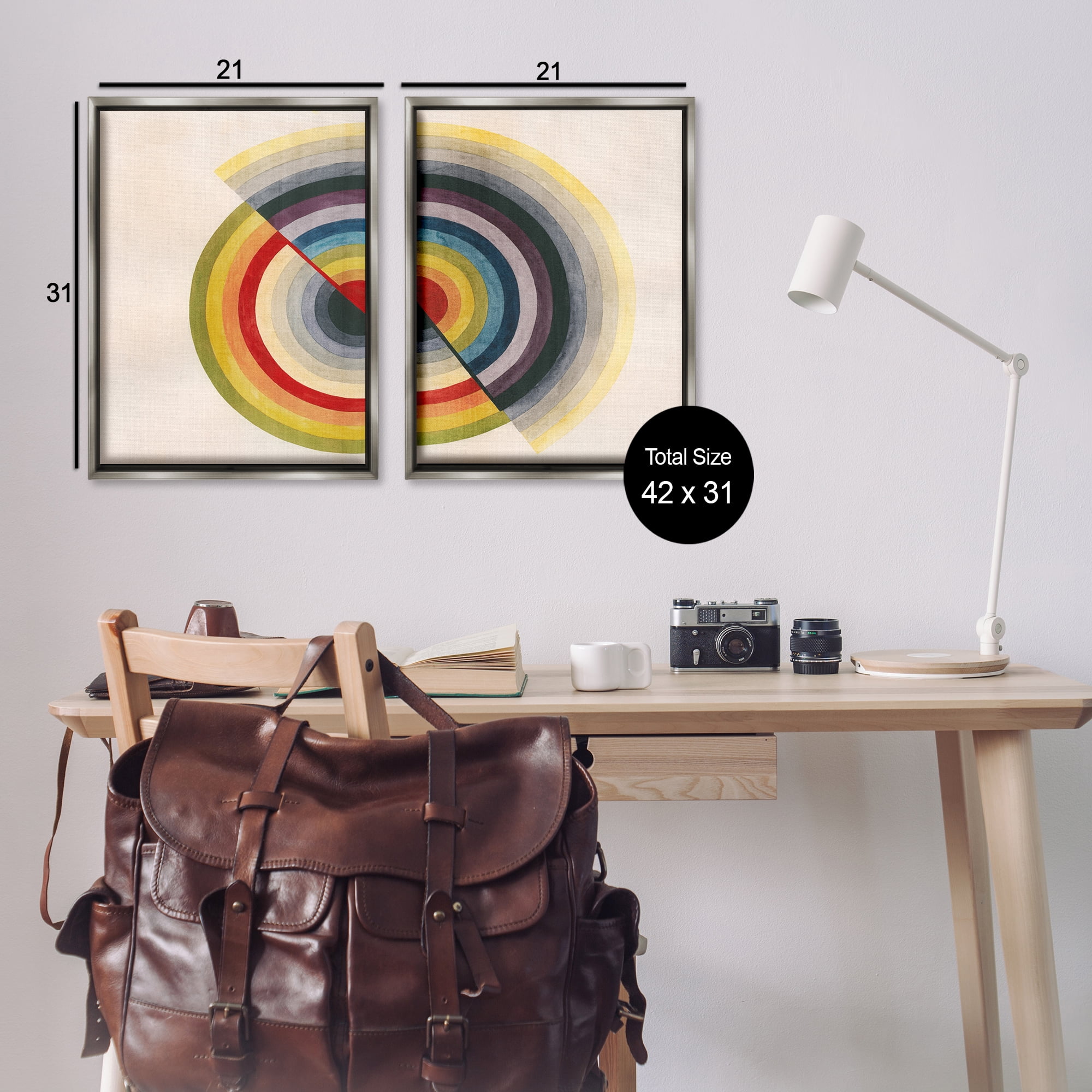 Stupell Industries Fading Round Split Circles Abstract Painting Gray Floater Framed Canvas Art Print Wall Art, 21 x 31, Set of 2