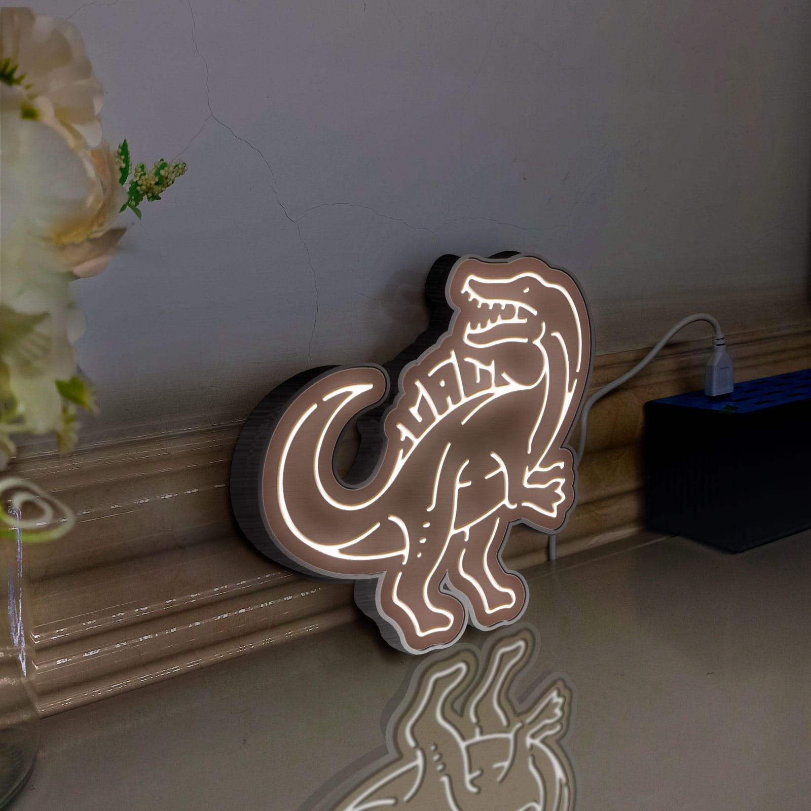 Dinosaur Led Light Box, Dimmable Neon-Like Light Signs USB Power for Wall Decor Bedroom Decoration, Static Light (WxH) 11"x11"
