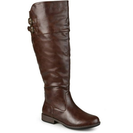 Brinley Co. Womens Wide Calf Round Toe Buckle Detail Boots