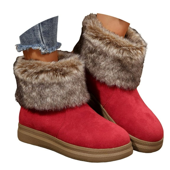 YLYL Women's Suede Winter Snow Boots Fuzzy Warm Fur Lined Waterproof Slip on Ankle Booties